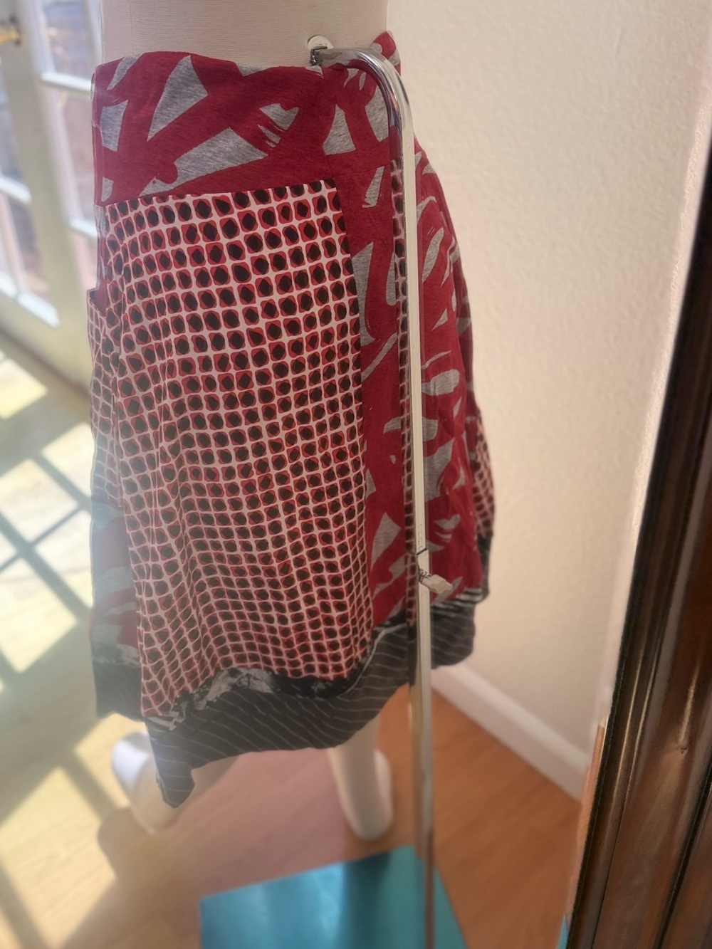 Unbranded Red Patterned A-Line Patchwork Skirt - Picture 3 of 4